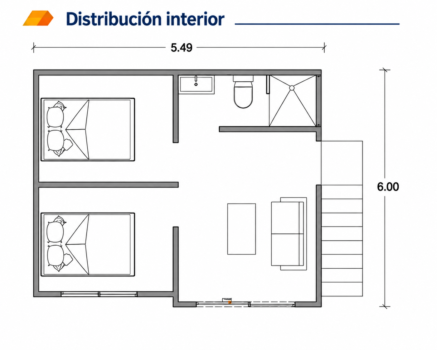 Plano de la cabaña Elevada con medidas
