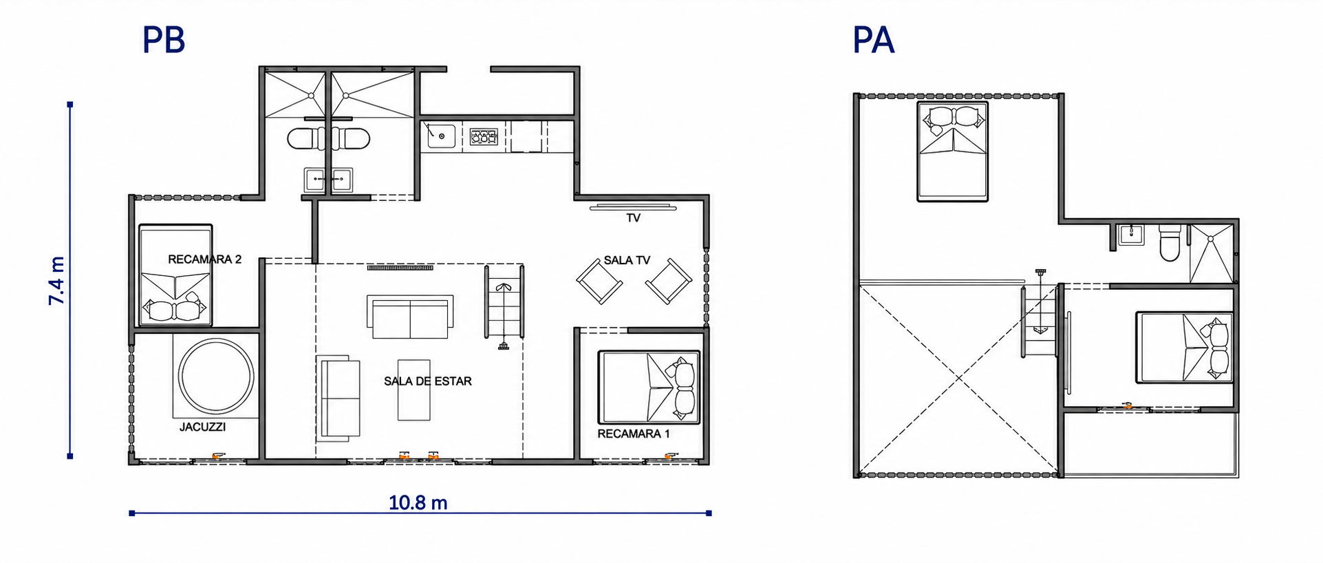Plano de la cabaña Suiza XL con medidas